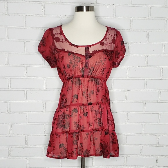 Maurices Tops - 3/$15 [Maurices] Red & black sheer floral blouse